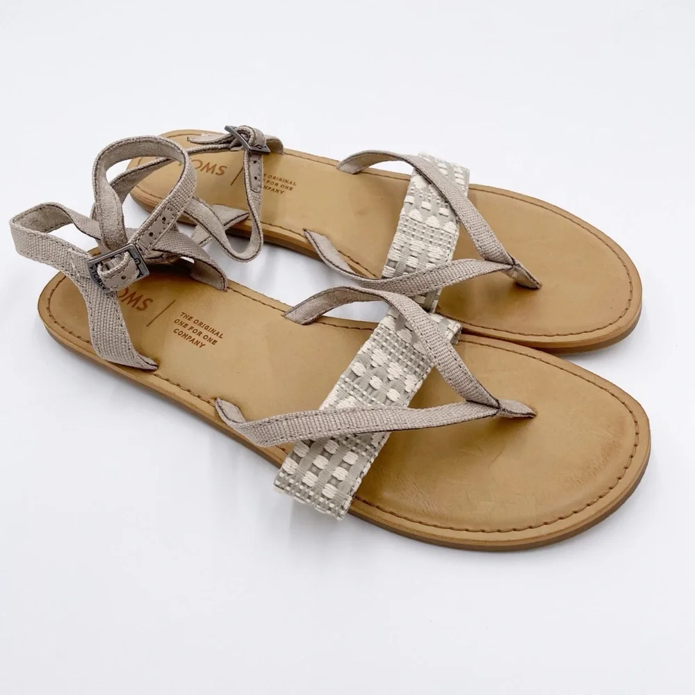 Toms Lexie Strappy Sandals Oxford Tan Heritage Canvas Diamond Tribal Size 9